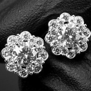 Men's Flower Set Cz Cluster 925 Sterling Silver Iced Cz Pointer Stud Earrings